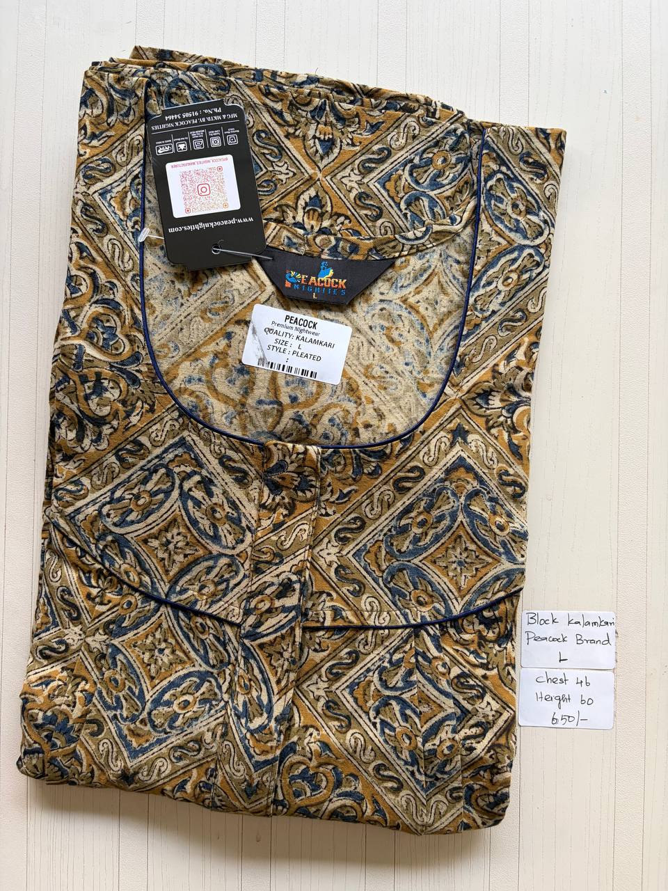 AKS003 #1 Height Block Kalamkari peacock Pleats zip