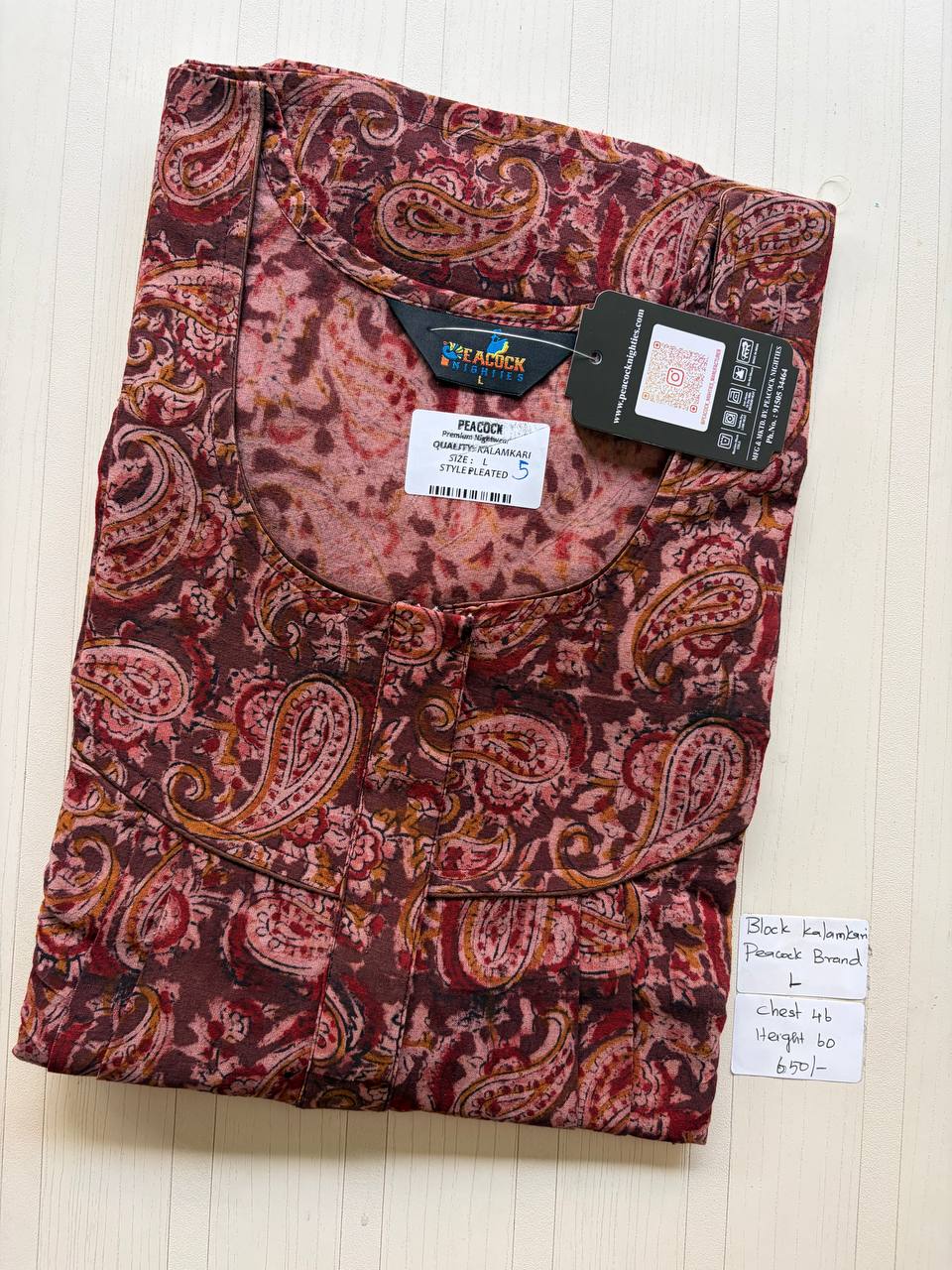 AKS039 #14 Height Block Kalamkari peacock Pleats zip