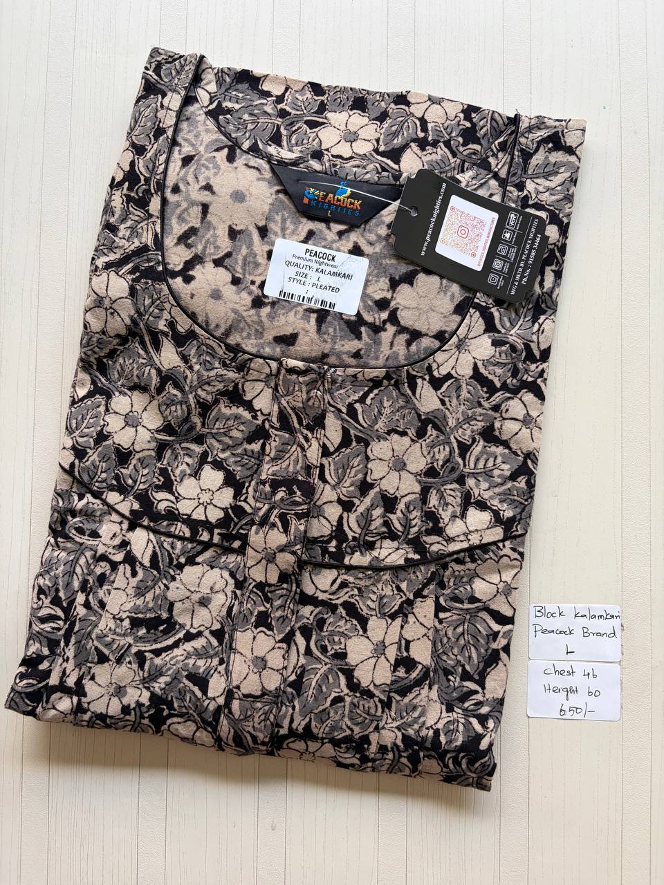 AKS009 #3 Height Block Kalamkari peacock Pleats zip