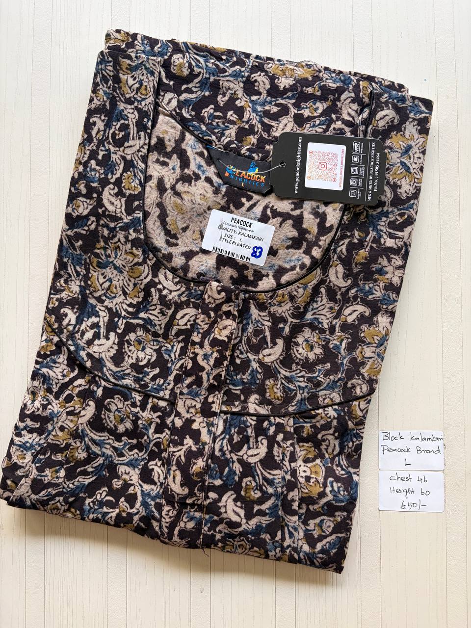 AKS045 #12 Height Block Kalamkari peacock Pleats zip