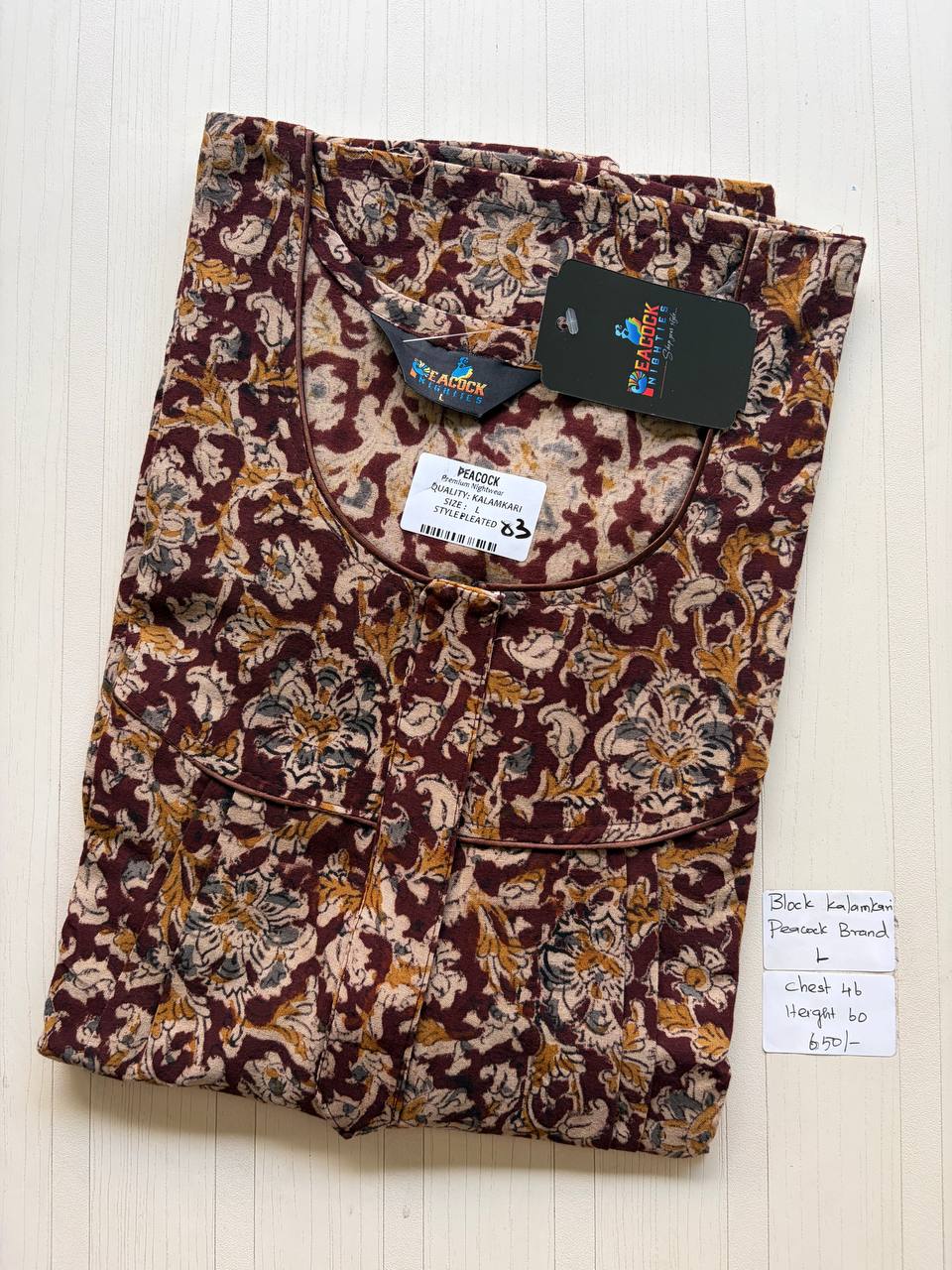 AKS046 #12 Height Block Kalamkari peacock Pleats zip