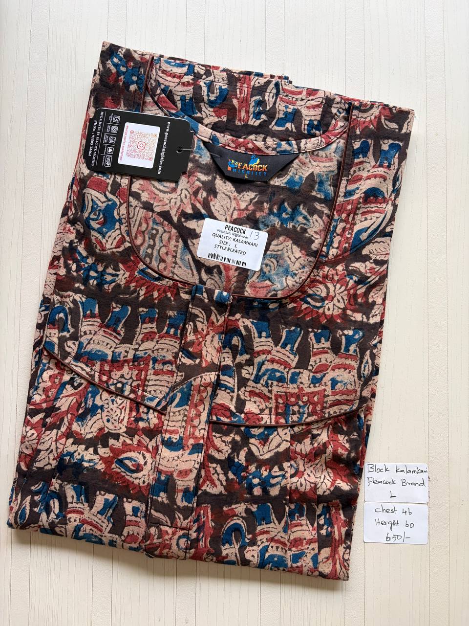 AKS017 #6 Height Block Kalamkari peacock Pleats zip