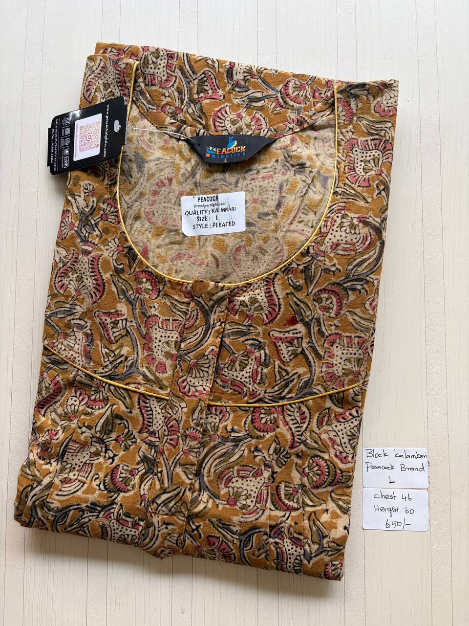 AKS033 #16 Height Block Kalamkari peacock Pleats zip