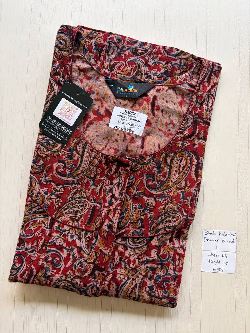 AKS040 #14 Height Block Kalamkari peacock Pleats zip