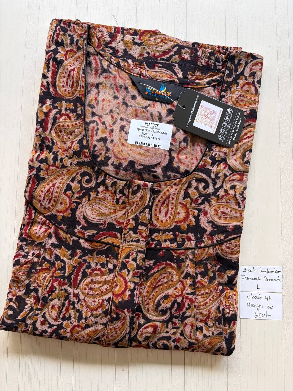 AKS040 #14 Height Block Kalamkari peacock Pleats zip