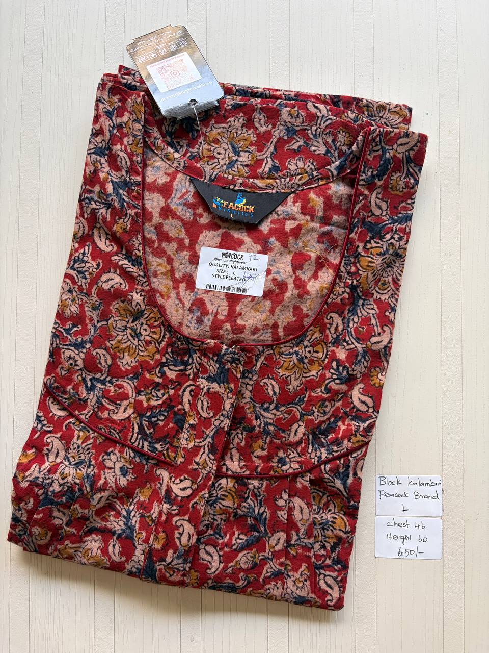 AKS040 #14 Height Block Kalamkari peacock Pleats zip