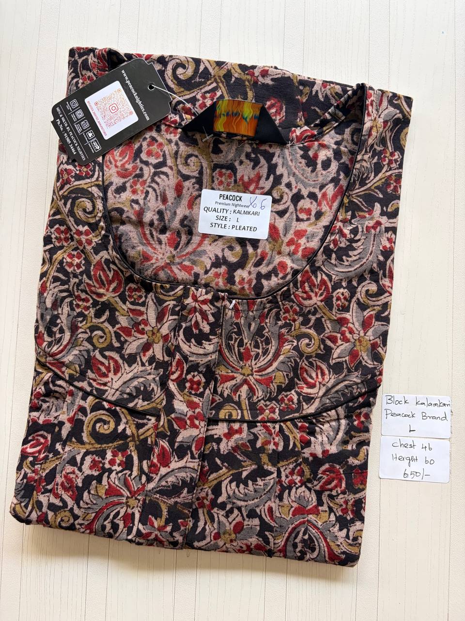 AKS036 #17 Height Block Kalamkari peacock Pleats zip