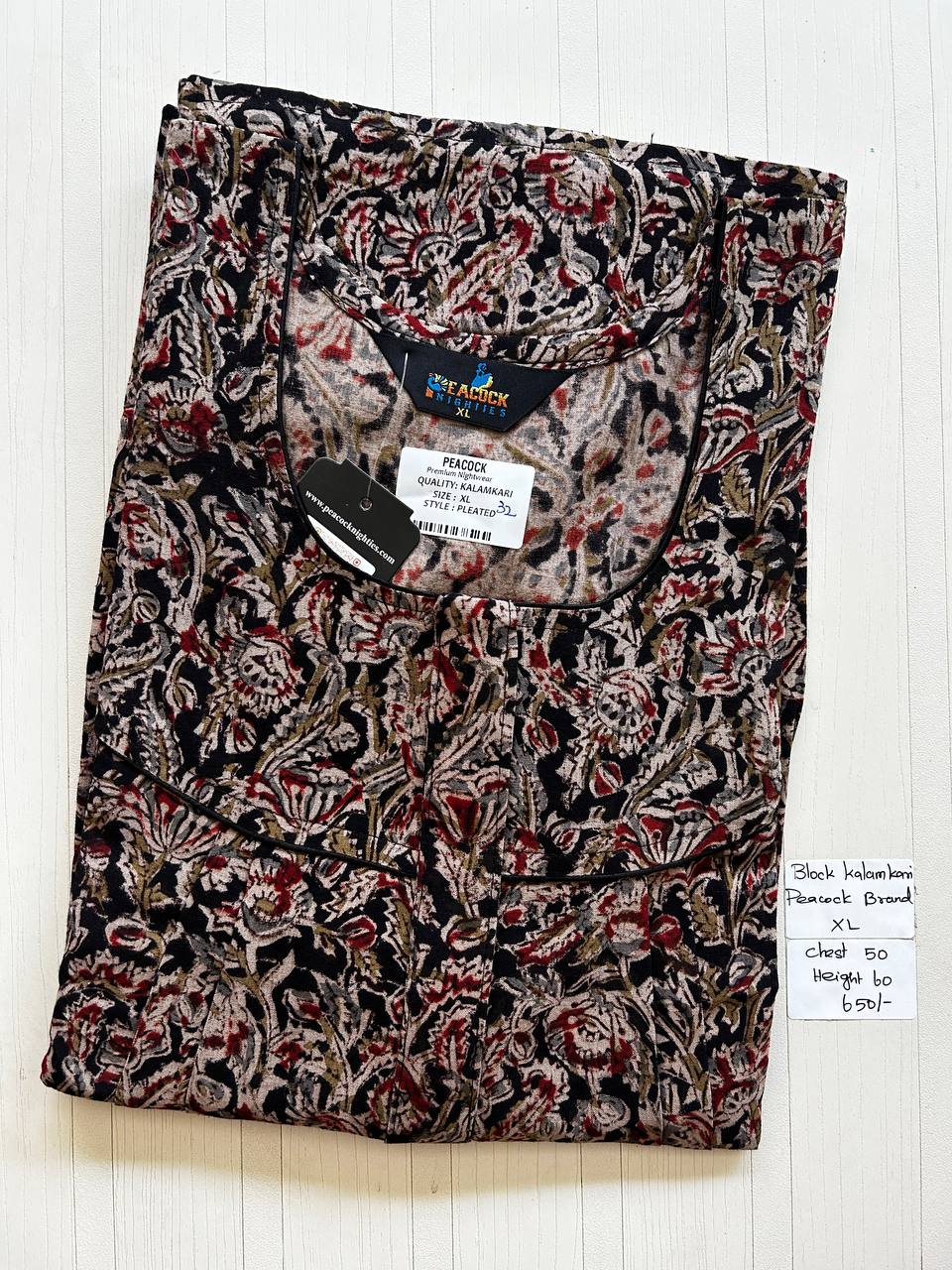 BKS016 #32 Height Block Kalamkari peacock Pleats zip