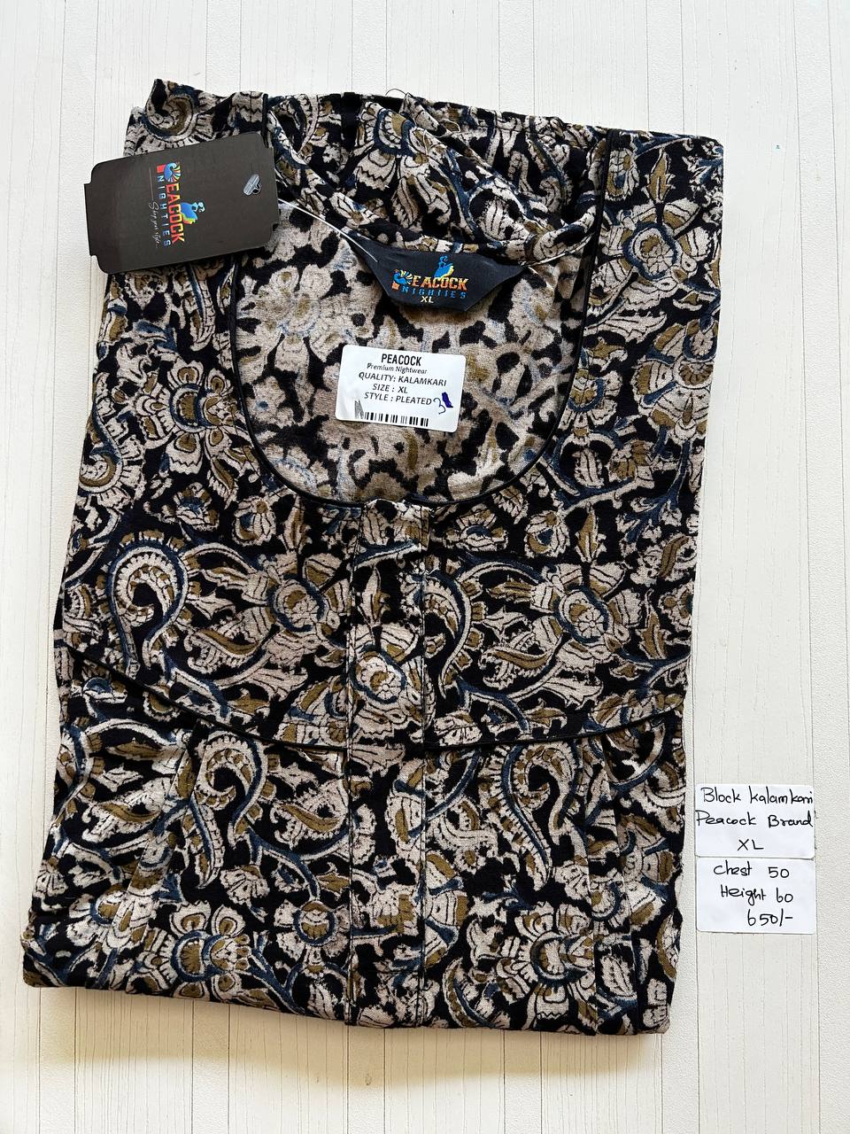 BKS039 #31 Height Block Kalamkari peacock Pleats zip