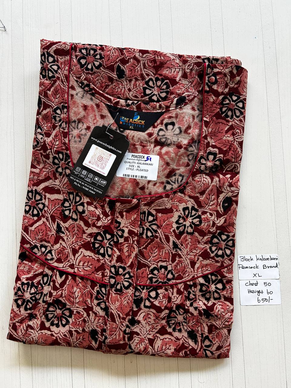 BKS041 #51 Height Block Kalamkari peacock Pleats zip