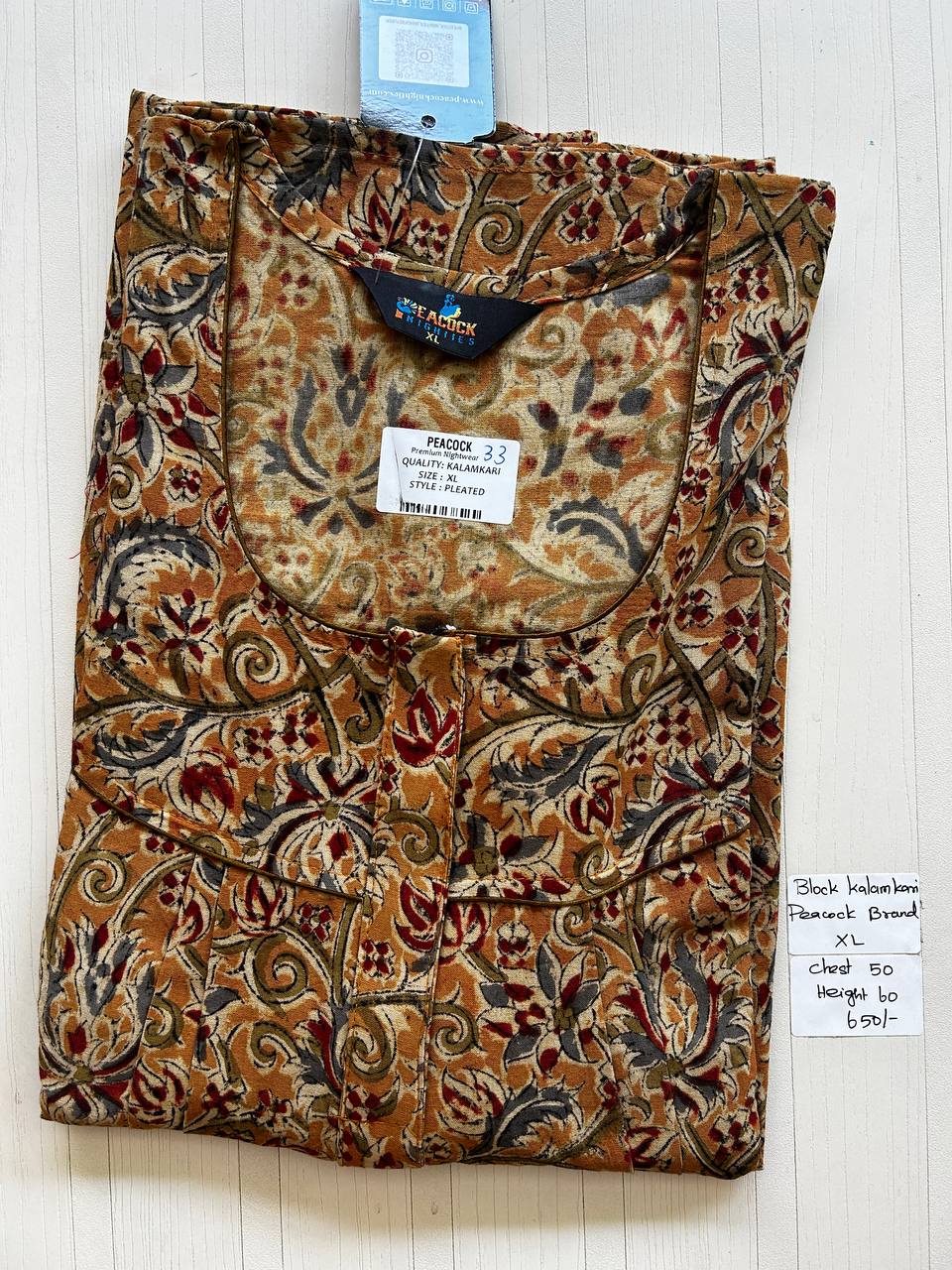 BKS020 #33 Height Block Kalamkari peacock Pleats zip