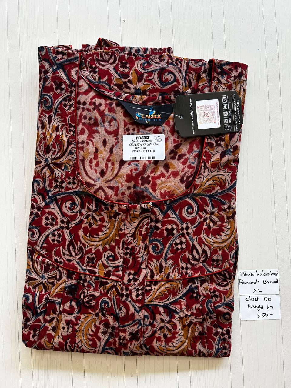 BKS021 #33 Height Block Kalamkari peacock Pleats zip