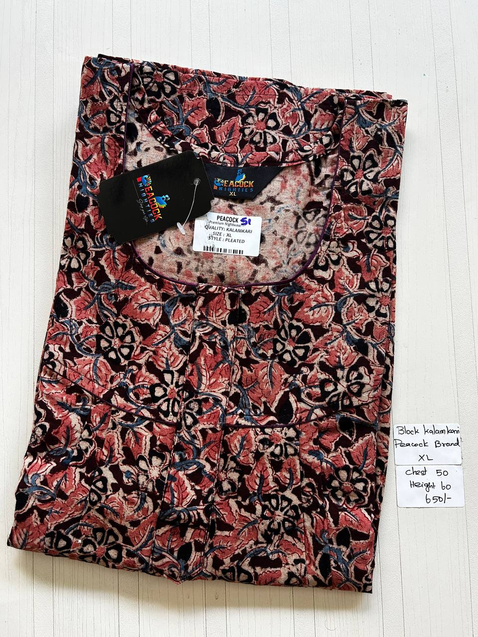 BKS043 #51 Height Block Kalamkari peacock Pleats zip