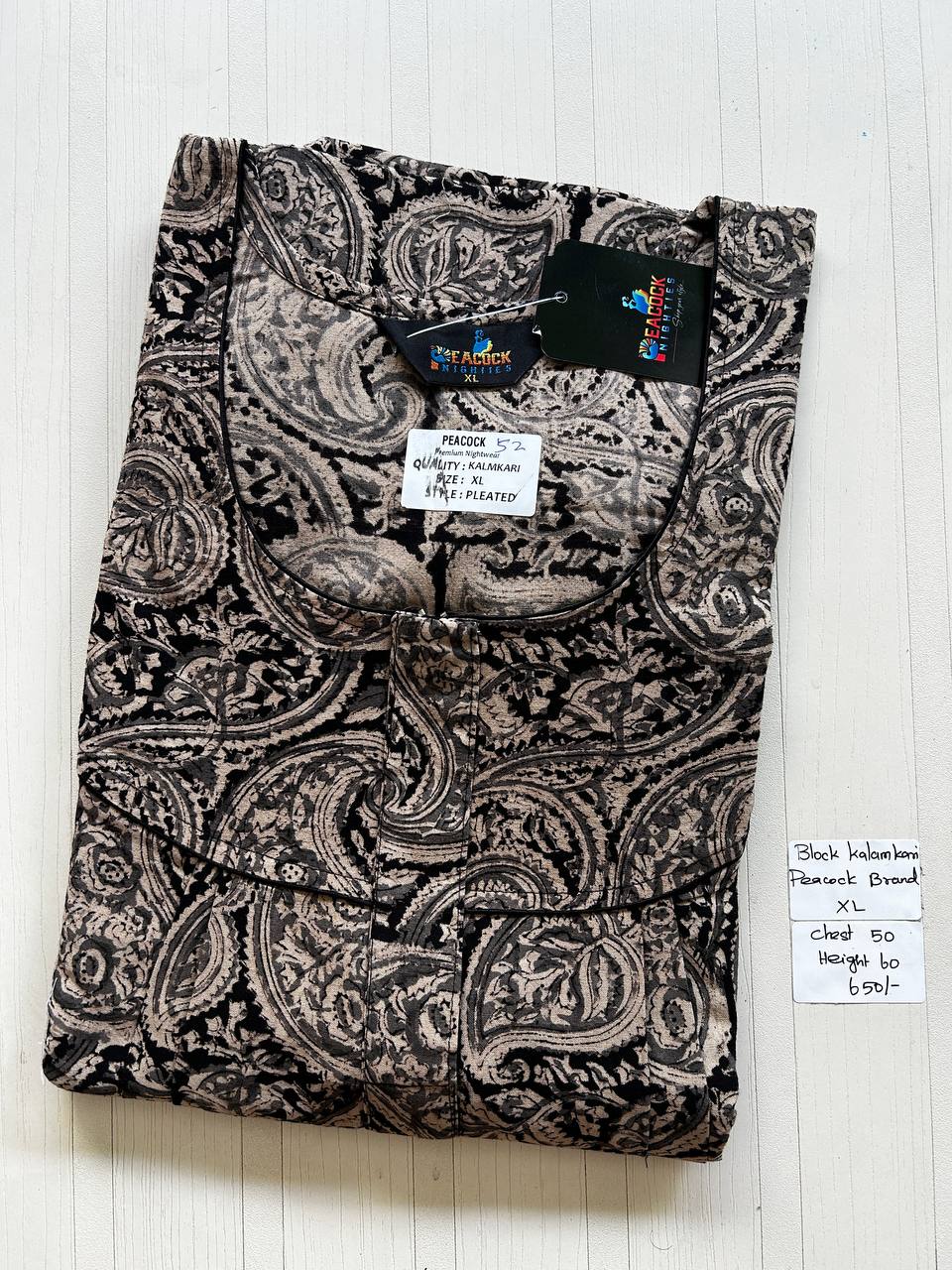 BKS046 #52 Height Block Kalamkari peacock Pleats zip
