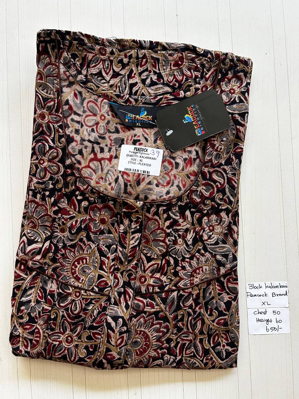 BKS024 #39 Height Block Kalamkari peacock Pleats zip