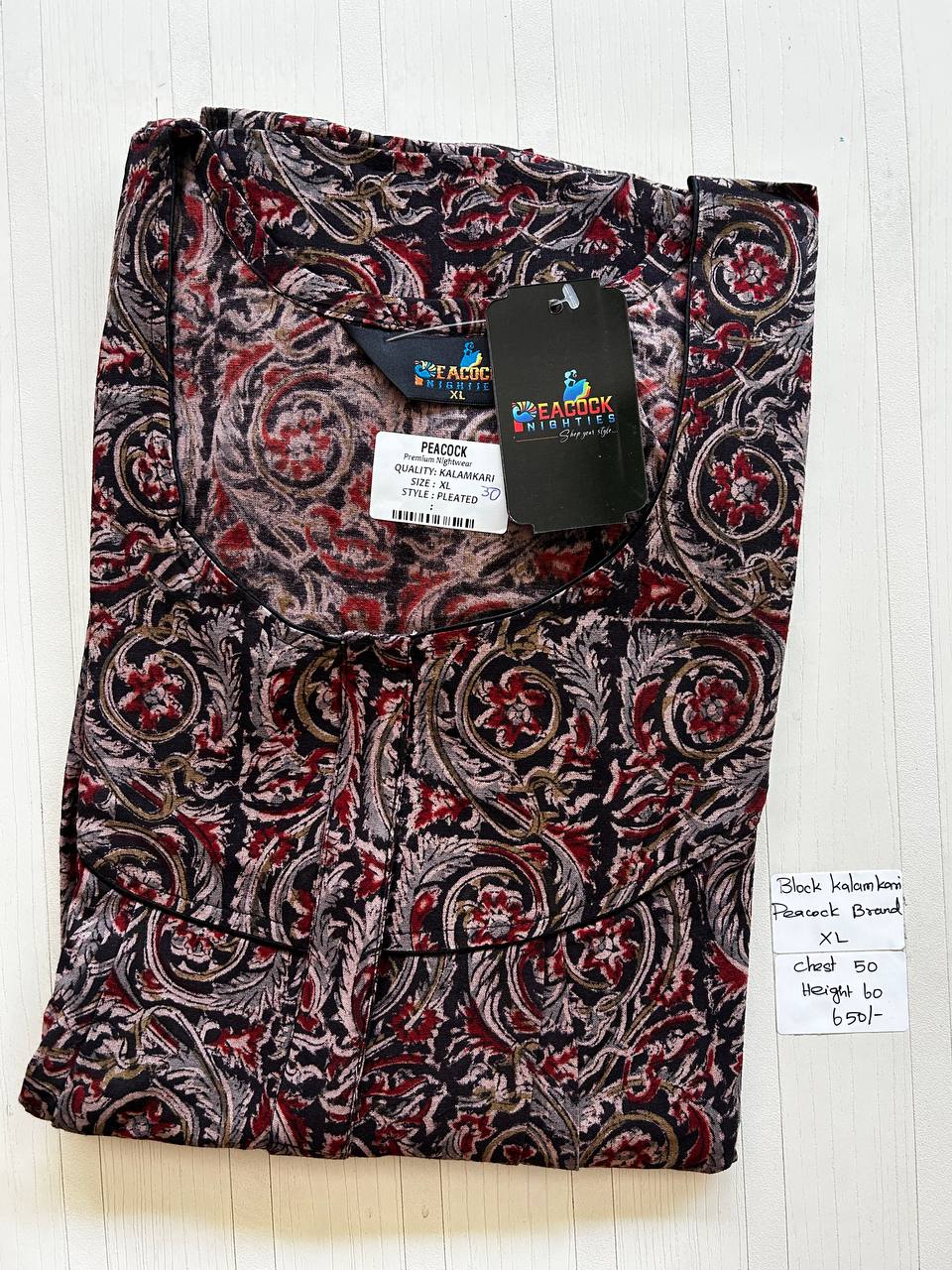BKS005 #30 Height Block Kalamkari peacock Pleats zip