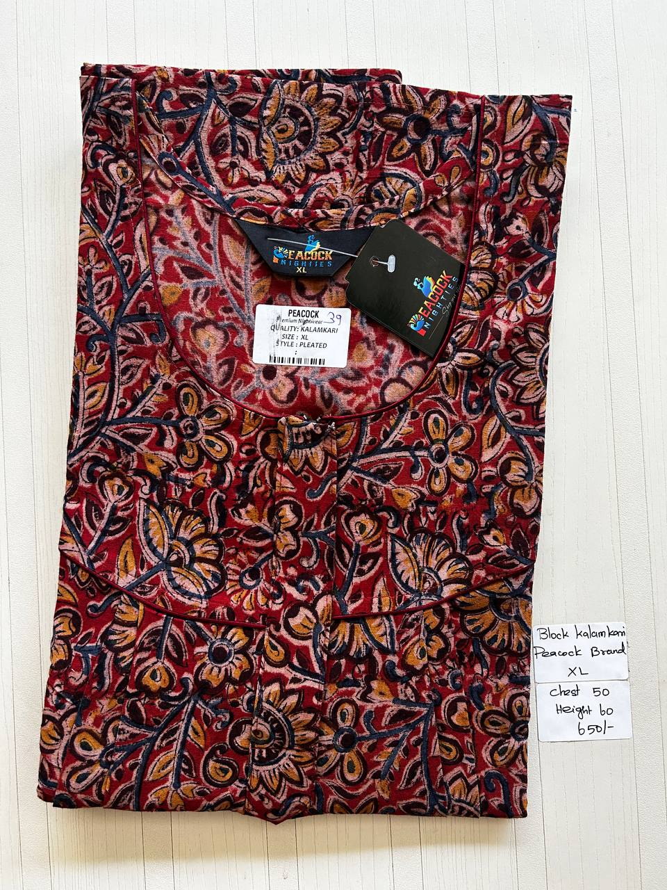 BKS025 #39 Height Block Kalamkari peacock Pleats zip