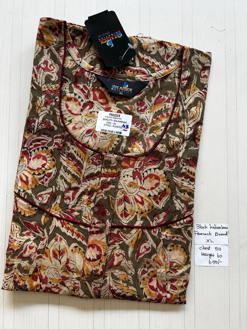 BKS049 #43 Height Block Kalamkari peacock Pleats zip