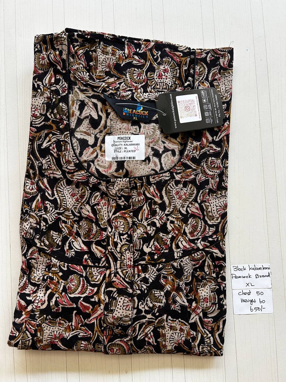 BKS028 #36 Height Block Kalamkari peacock Pleats zip
