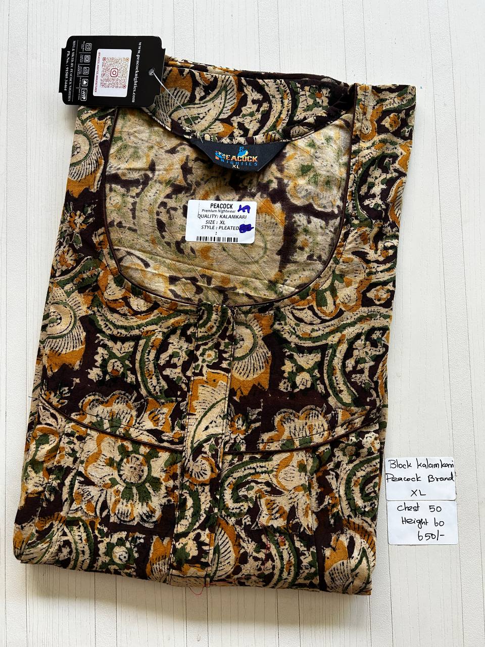 BKS052 #49 Height Block Kalamkari peacock Pleats zip