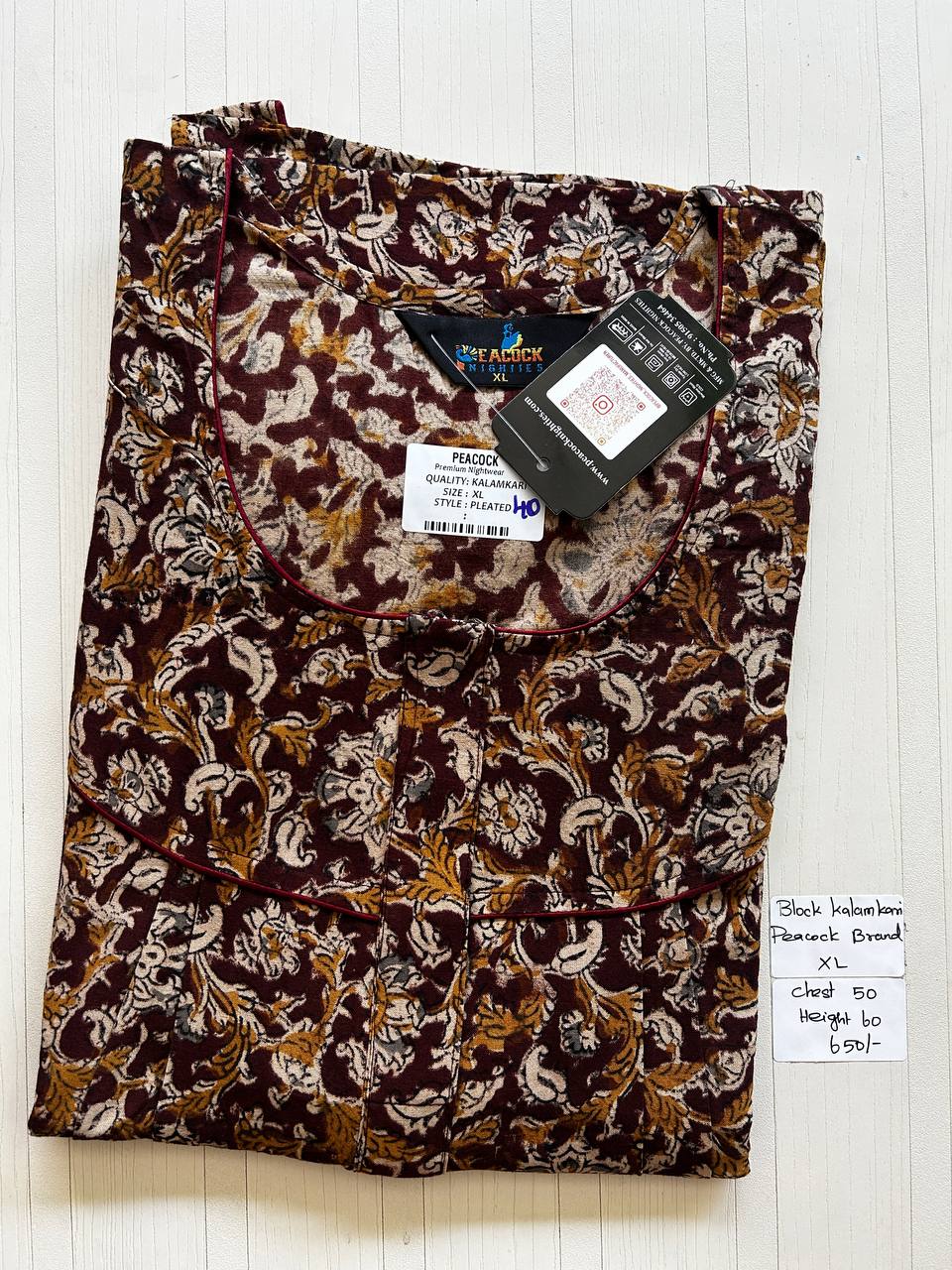 BKS033 #40 Height Block Kalamkari peacock Pleats zip