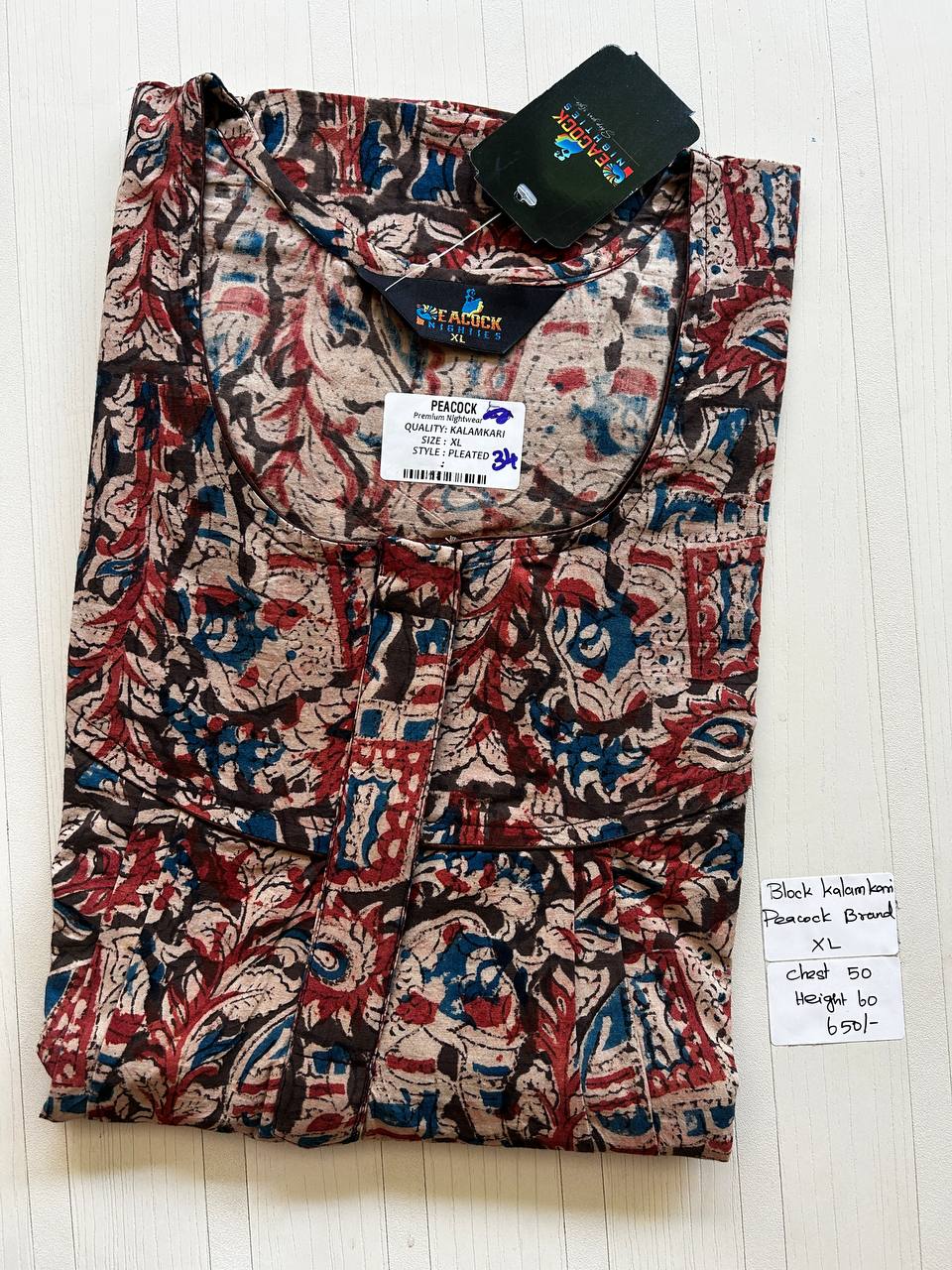 BKS015 #34 Height Block Kalamkari peacock Pleats zip