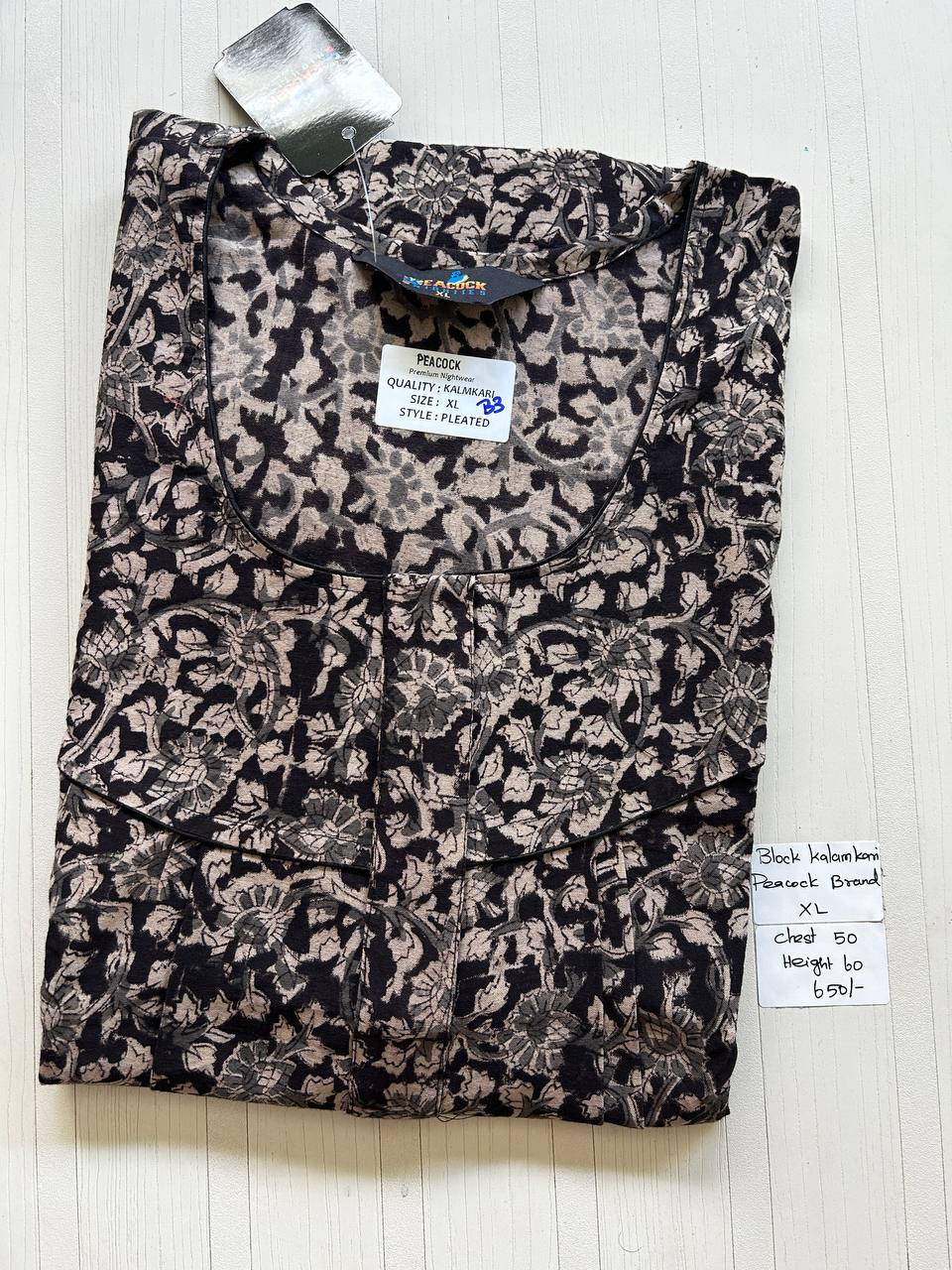 BKS060 #B3 Height Block Kalamkari peacock Pleats zip