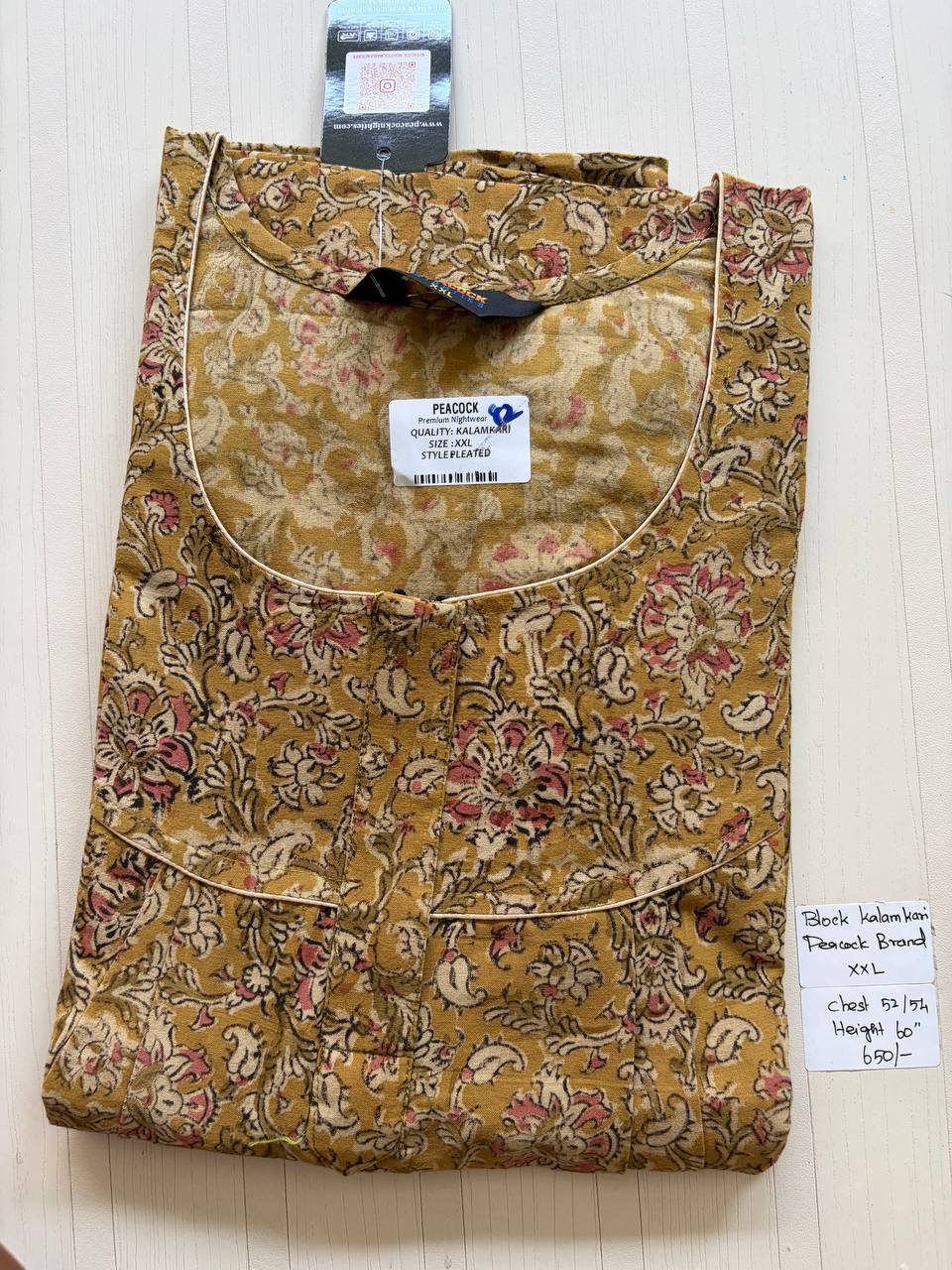CKS010 #83 Height Block Kalamkari peacock Pleats zip Kalamkari Nighty