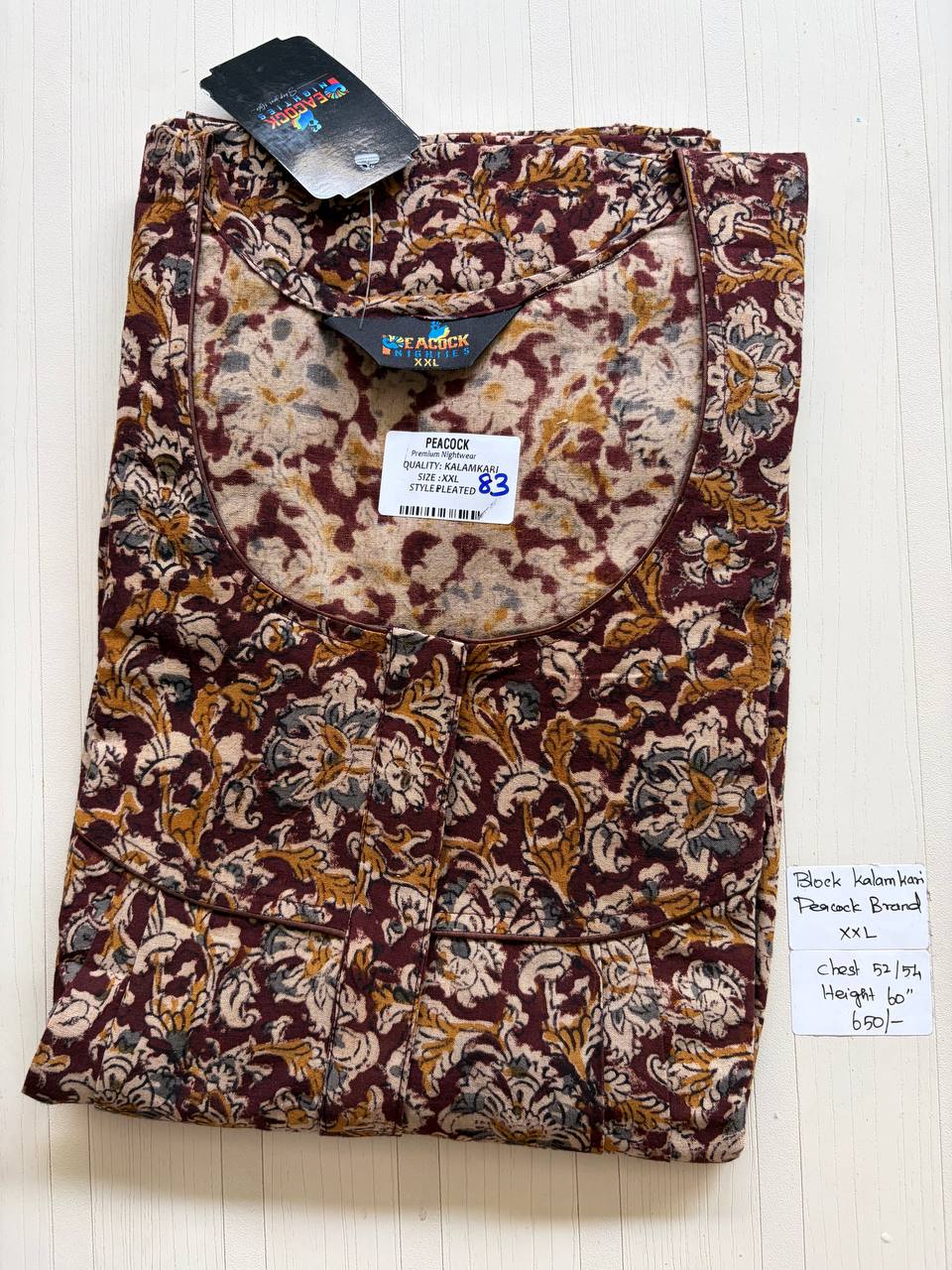 CKS011 #83 Height Block Kalamkari peacock Pleats zip Kalamkari Nighty