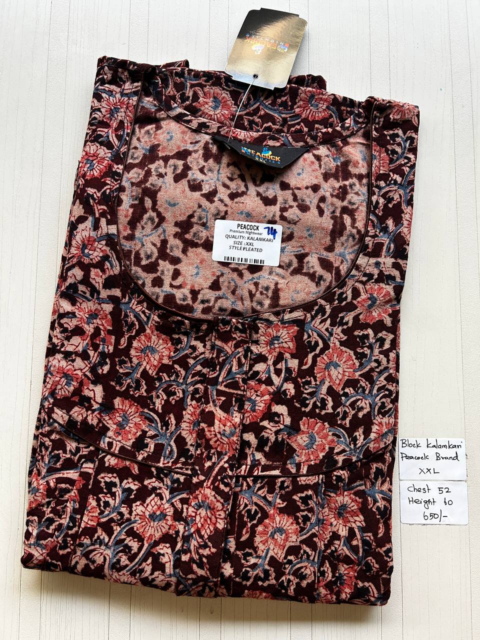 CKS035 #74 Height Block Kalamkari peacock Pleats zip Kalamkari Nighty