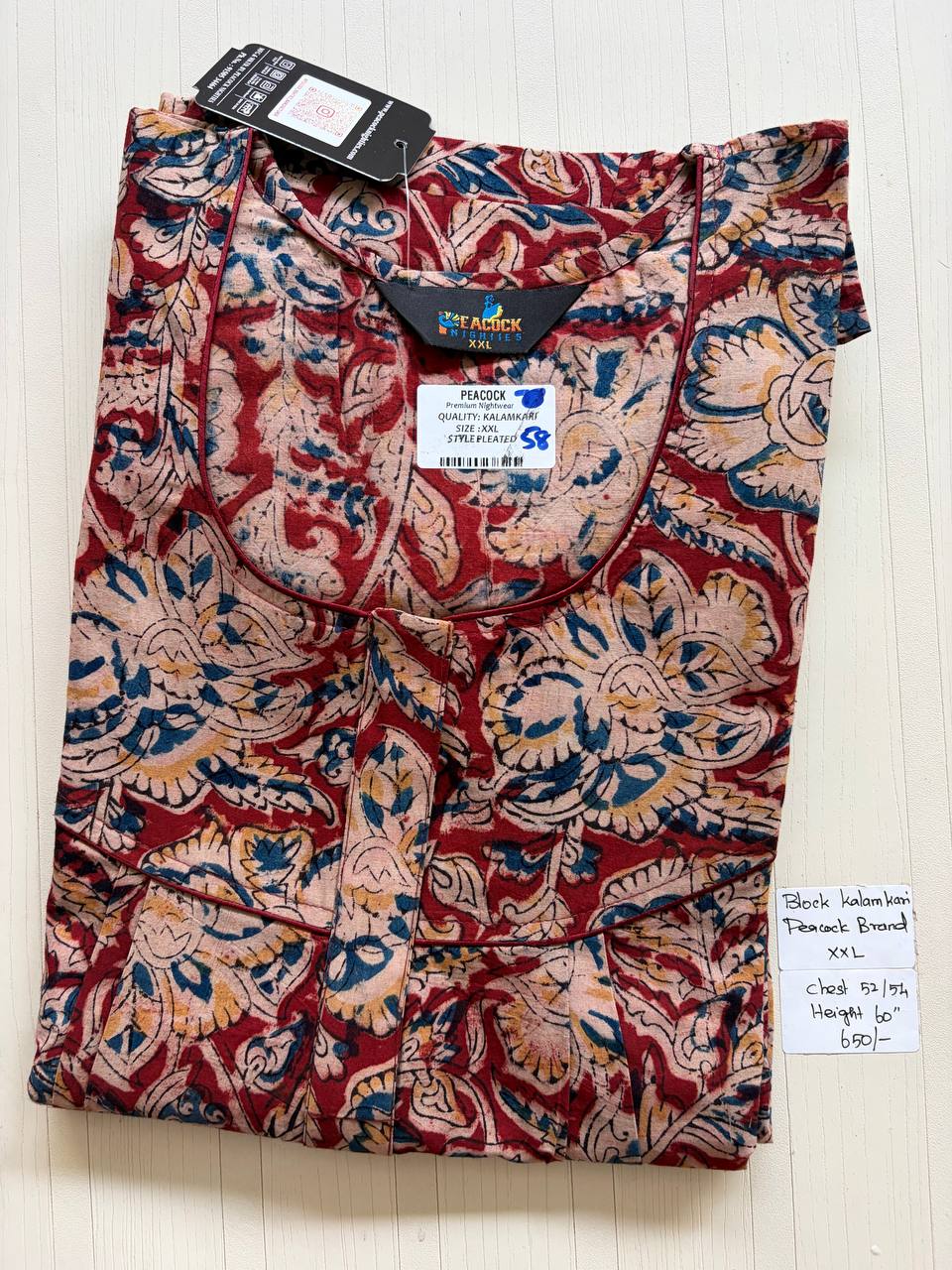 CKS001 #77 Height Block Kalamkari peacock Pleats zip Kalamkari Nighty