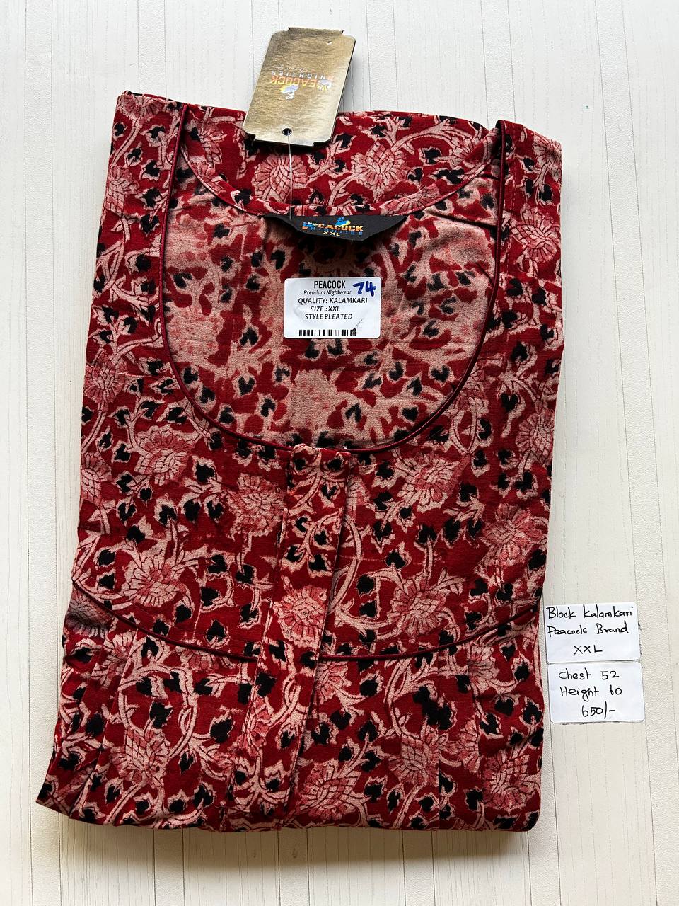 CKS037 #74 Height Block Kalamkari peacock Pleats zip Kalamkari Nighty