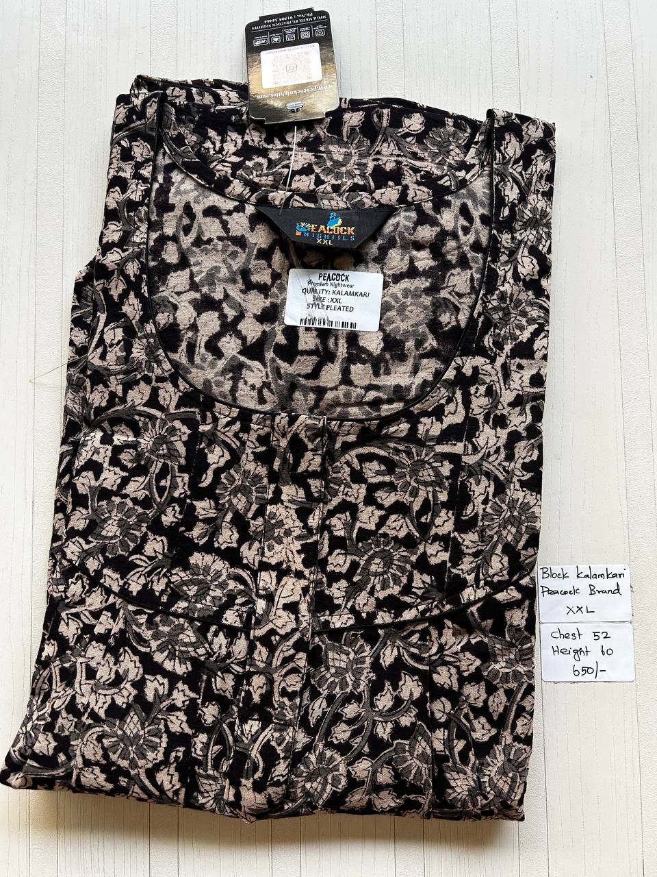 CKS038 #74 Height Block Kalamkari peacock Pleats zip Kalamkari Nighty