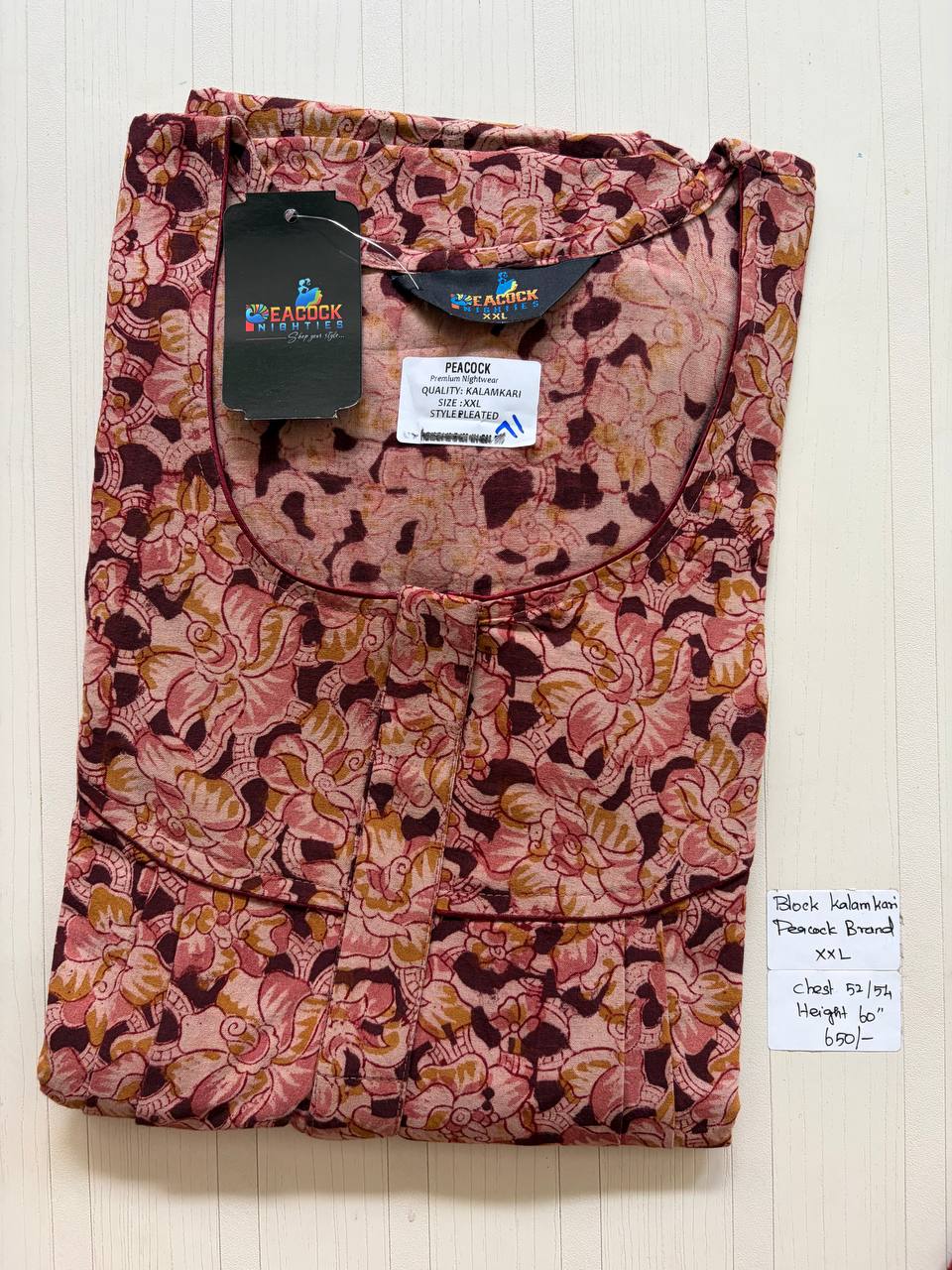 CKS012 #71 Height Block Kalamkari peacock Pleats zip Kalamkari Nighty