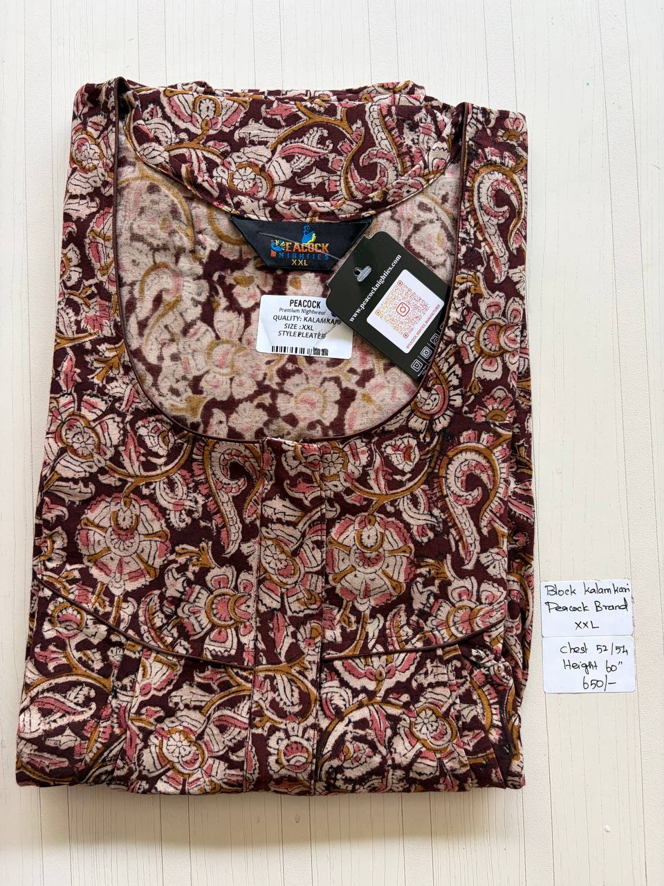 CKS015 #81 Height Block Kalamkari peacock Pleats zip Kalamkari Nighty