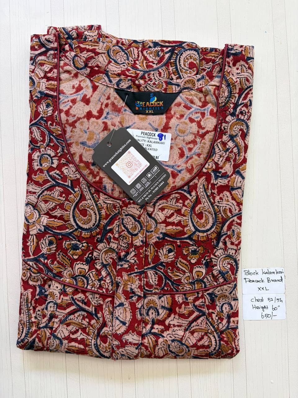 CKS016 #81 Height Block Kalamkari peacock Pleats zip Kalamkari Nighty