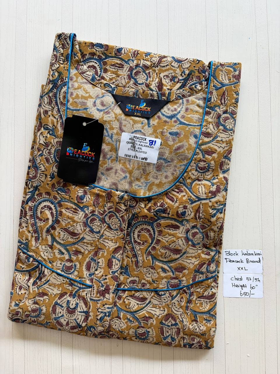 CKS017 #81 Height Block Kalamkari peacock Pleats zip Kalamkari Nighty