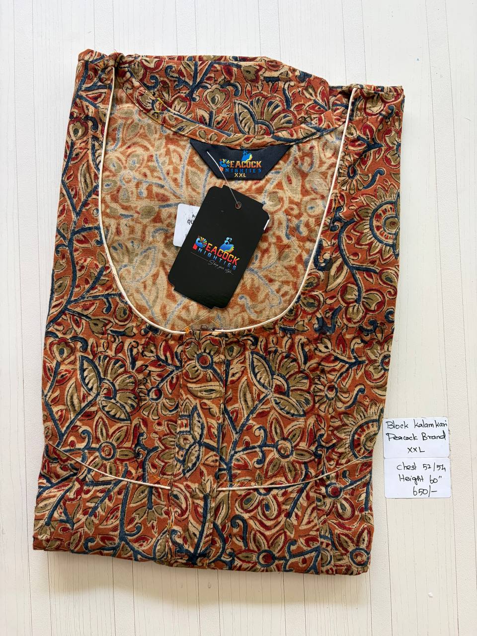 CKS003 #78 Height Block Kalamkari peacock Pleats zip Kalamkari Nighty