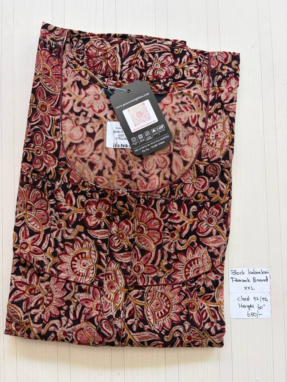 CKS004 #78 Height Block Kalamkari peacock Pleats zip Kalamkari Nighty
