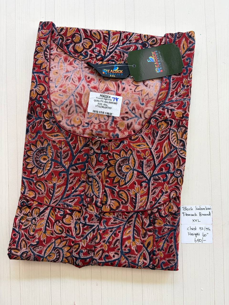 CKS005 #78 Height Block Kalamkari peacock Pleats zip Kalamkari Nighty