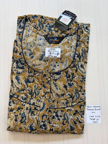 CKS024 #A1 Height Block Kalamkari peacock Pleats zip Kalamkari Nighty