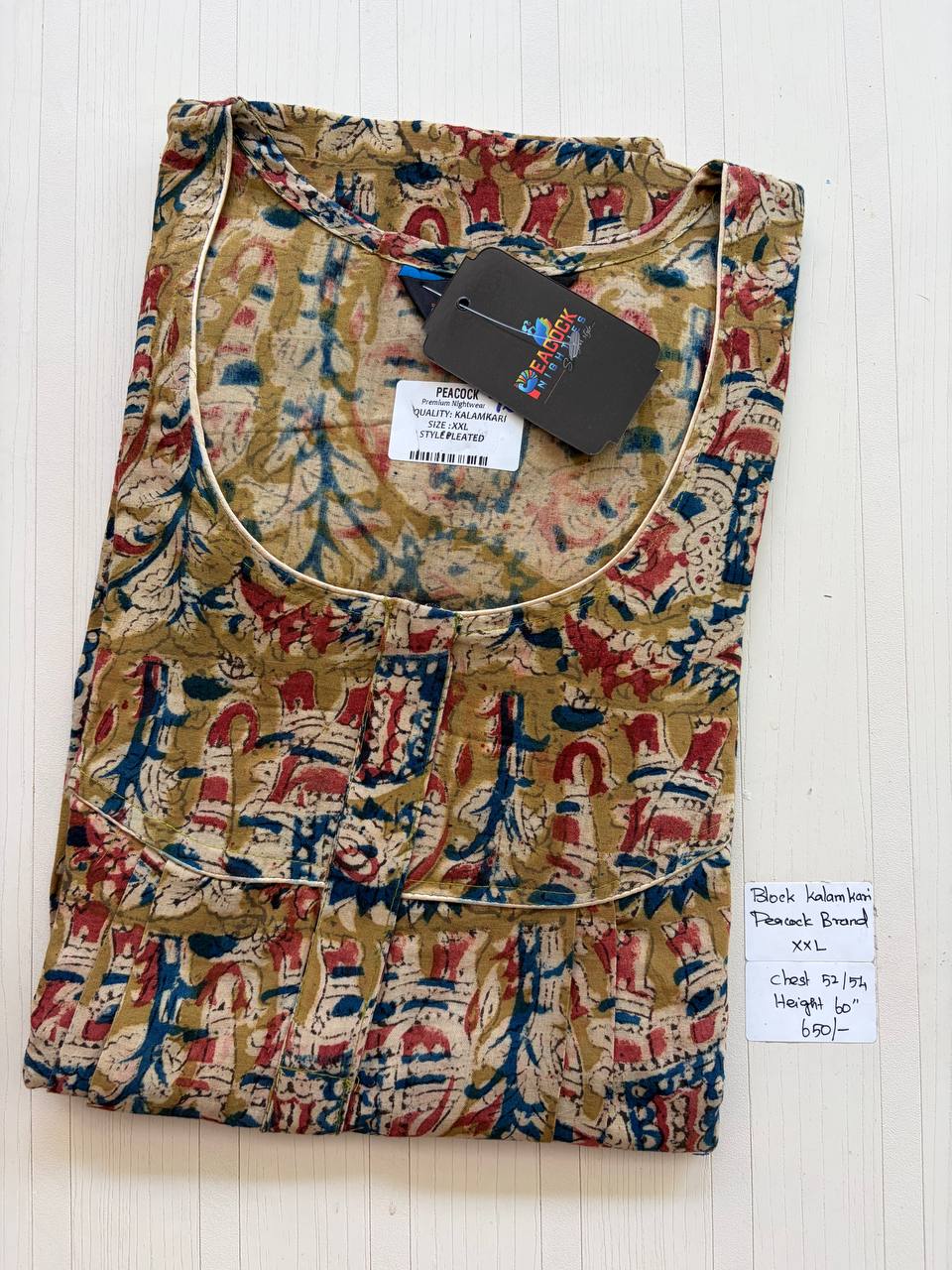 CKS007 #76 Height Block Kalamkari peacock Pleats zip Kalamkari Nighty