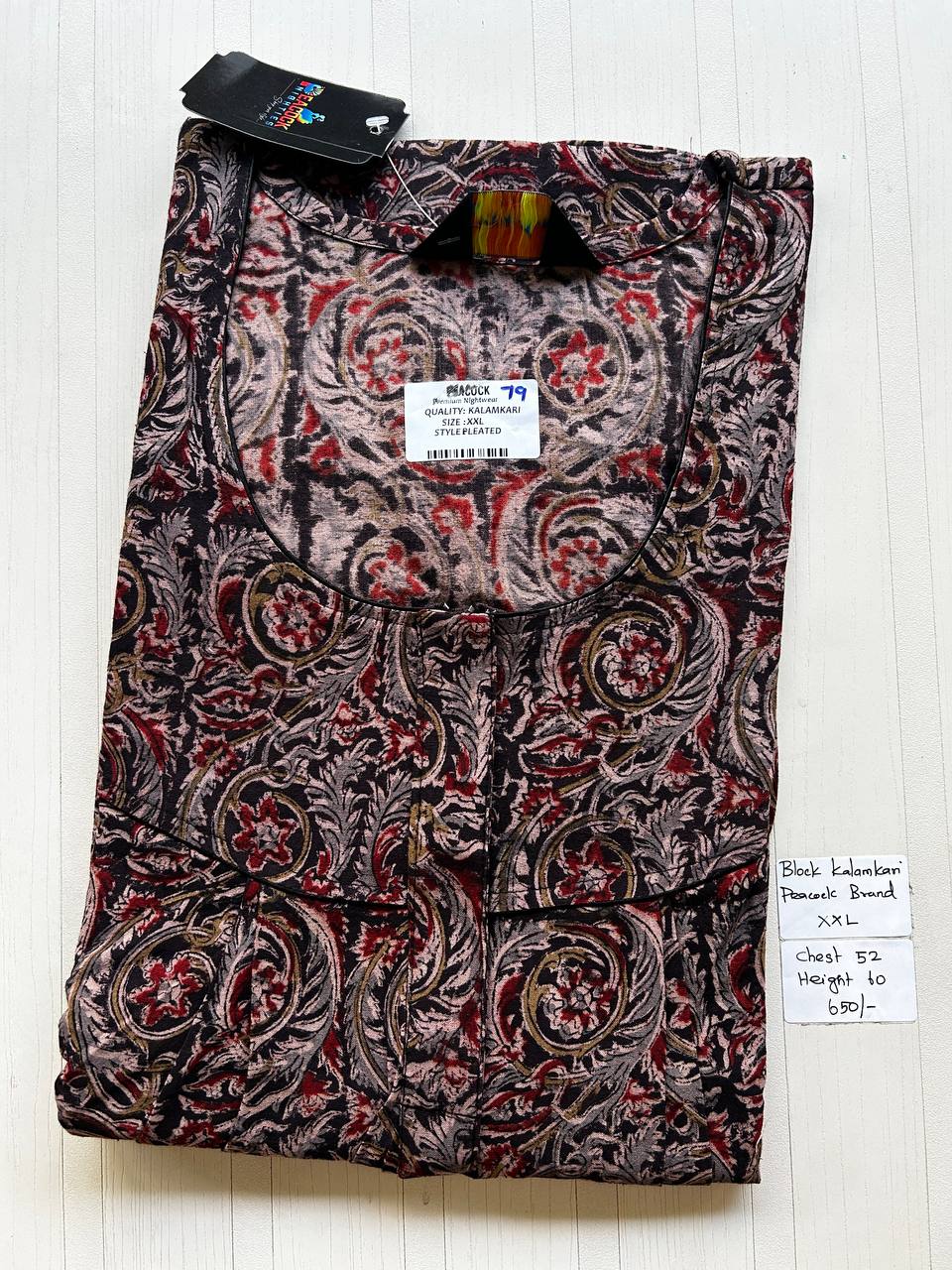 CKS031 #79 Height Block Kalamkari peacock Pleats zip Kalamkari Nighty