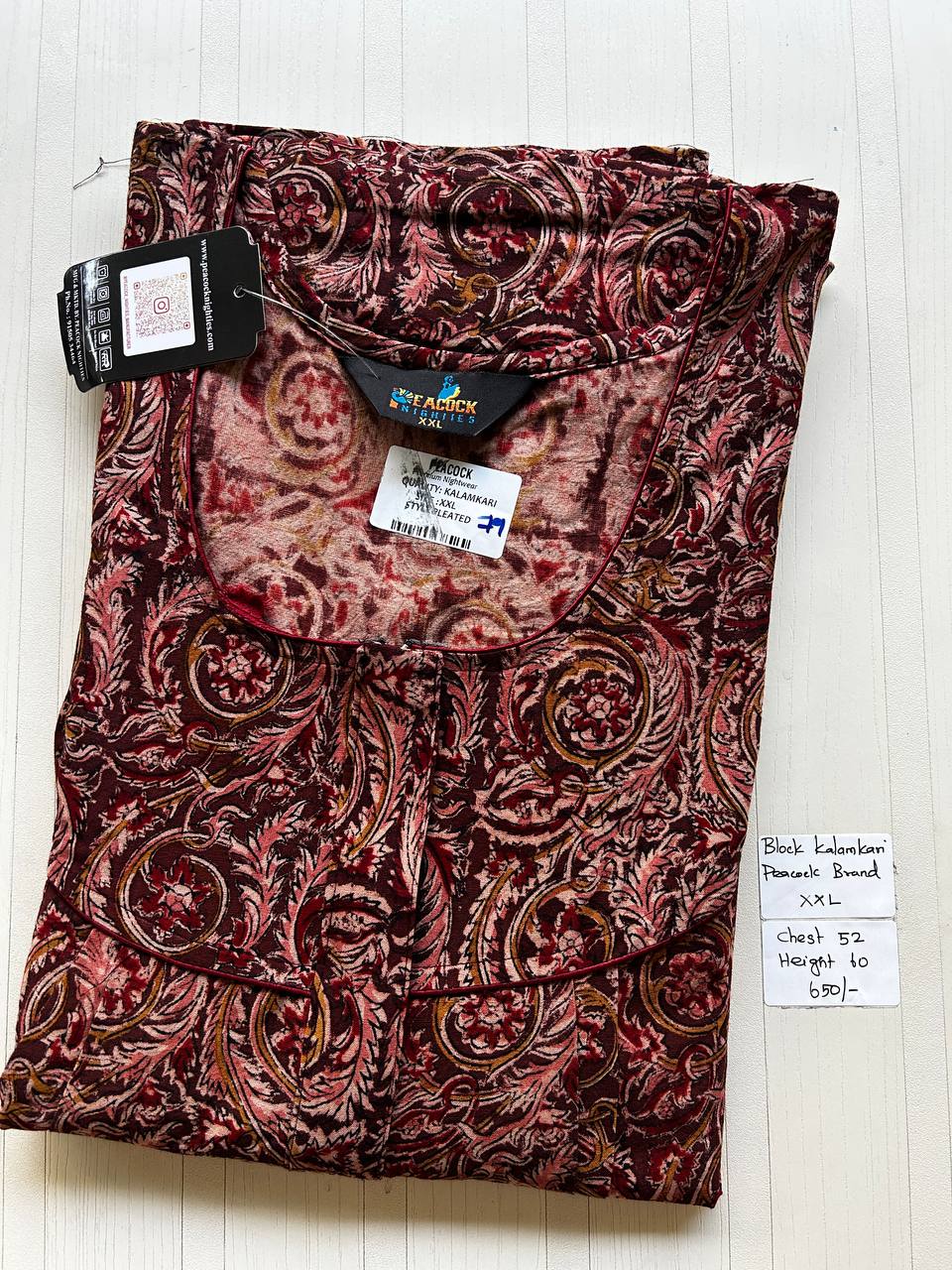 CKS032 #79 Height Block Kalamkari peacock Pleats zip Kalamkari Nighty