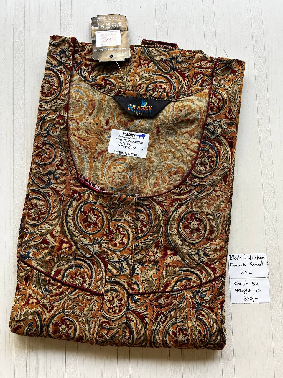 CKS033 #79 Height Block Kalamkari peacock Pleats zip Kalamkari Nighty