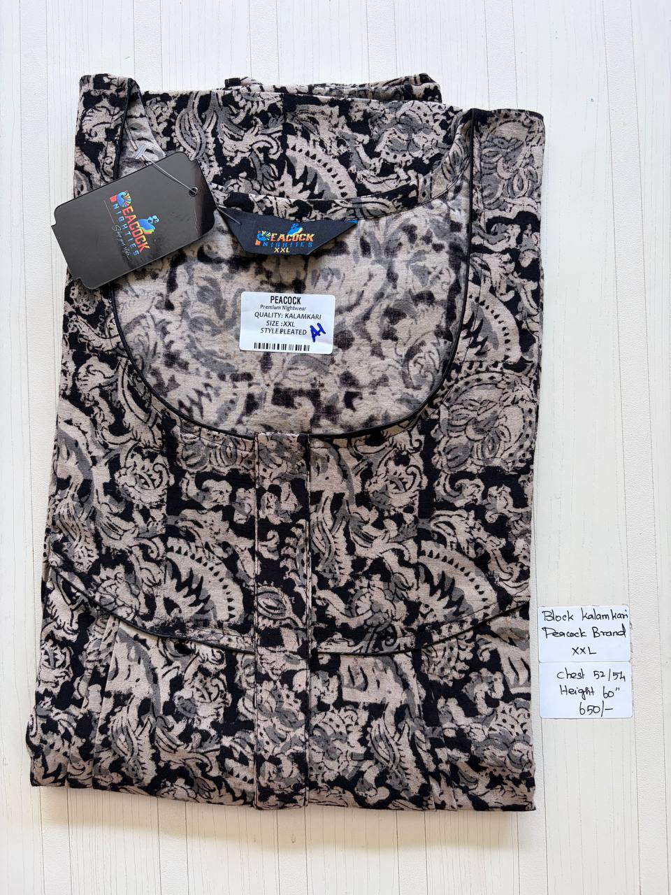 CKS027 #A1 Height Block Kalamkari peacock Pleats zip Kalamkari Nighty