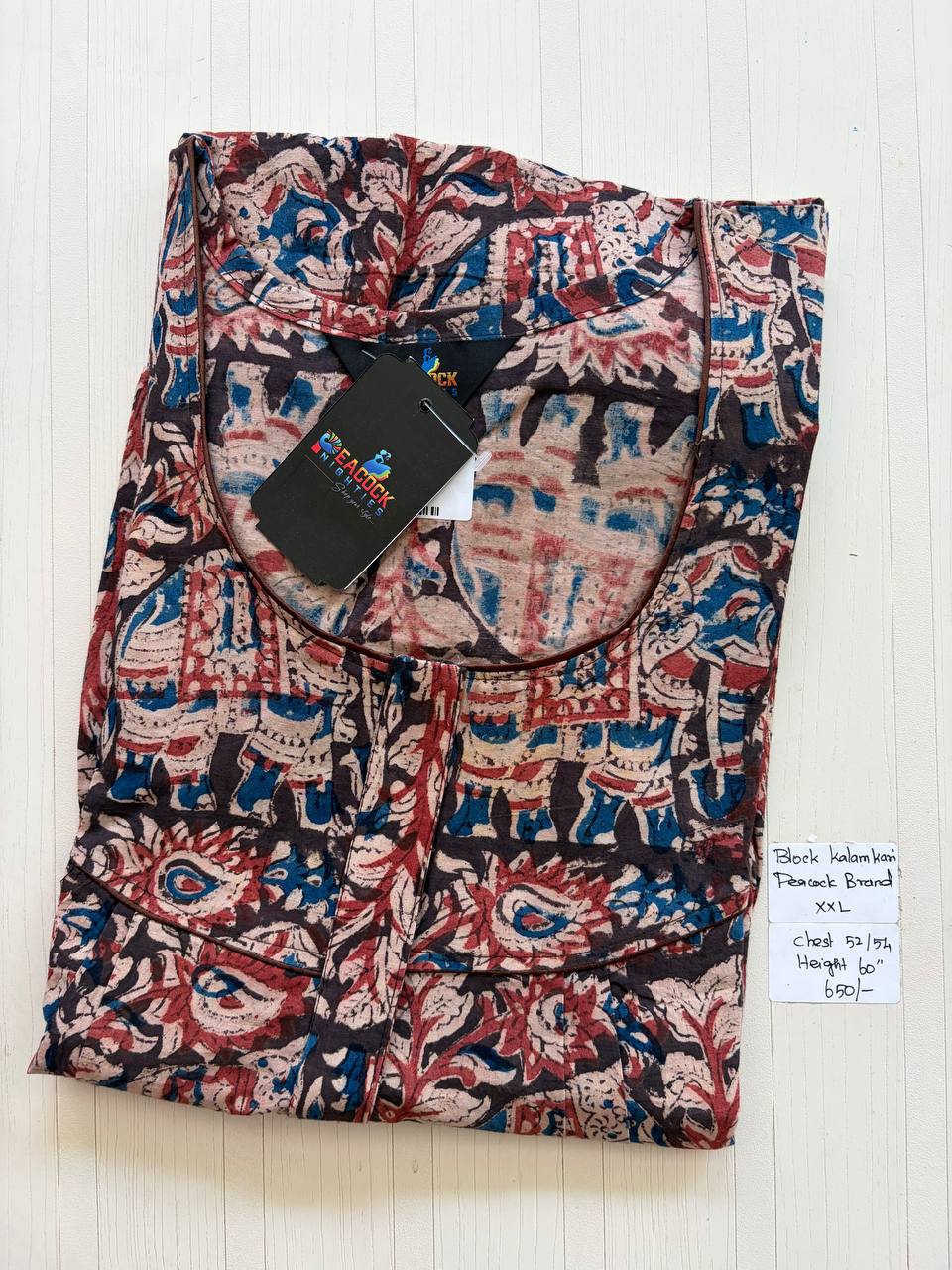 CKS009 #76 Height Block Kalamkari peacock Pleats zip Kalamkari Nighty
