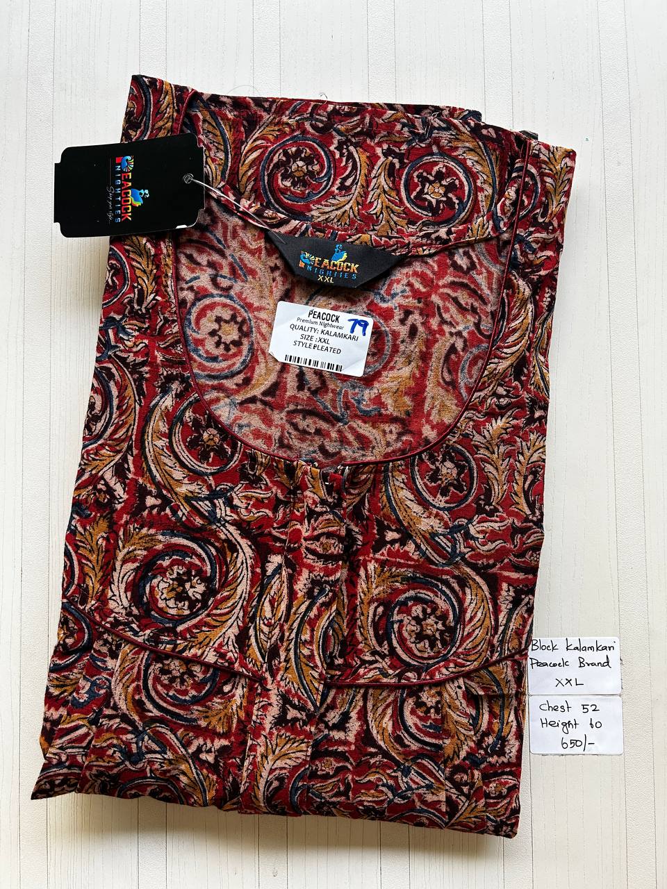 CKS034 #79 Height Block Kalamkari peacock Pleats zip Kalamkari Nighty