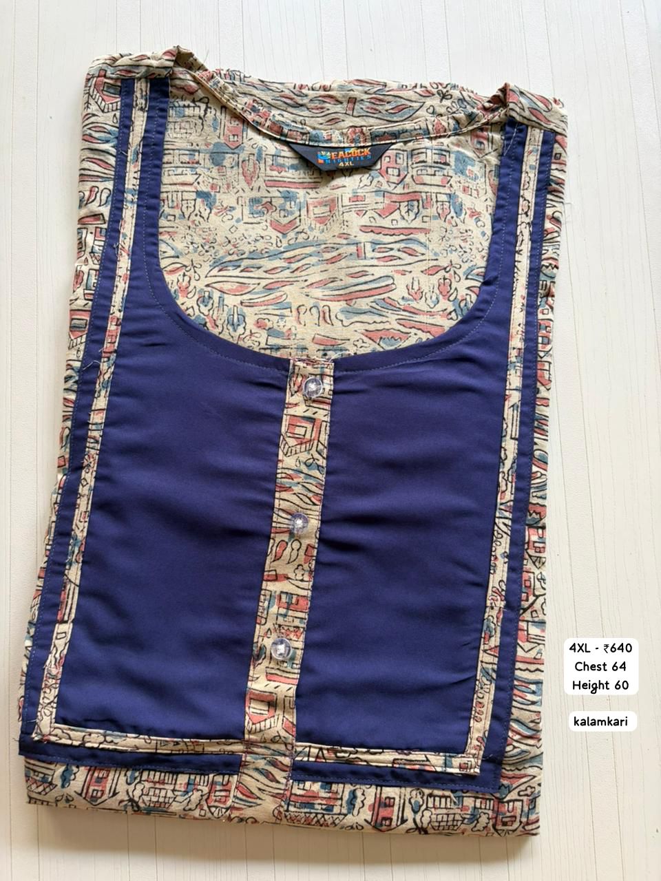 EKS004 Height Block Kalamkari Peacock Kalamkari Nighty