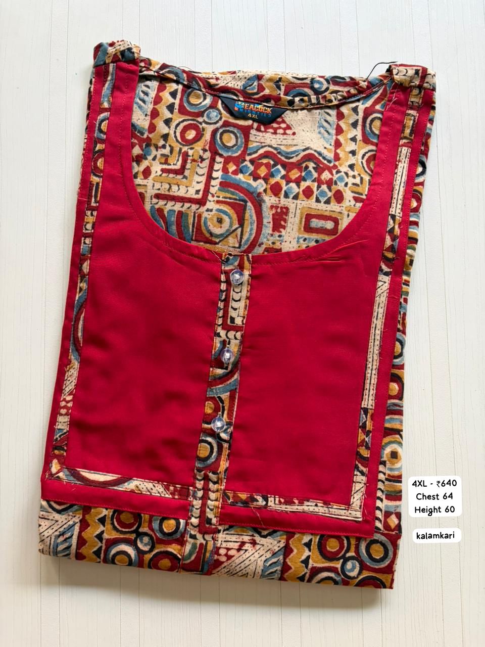 EKS001 Height Block Kalamkari Peacock Kalamkari Nighty